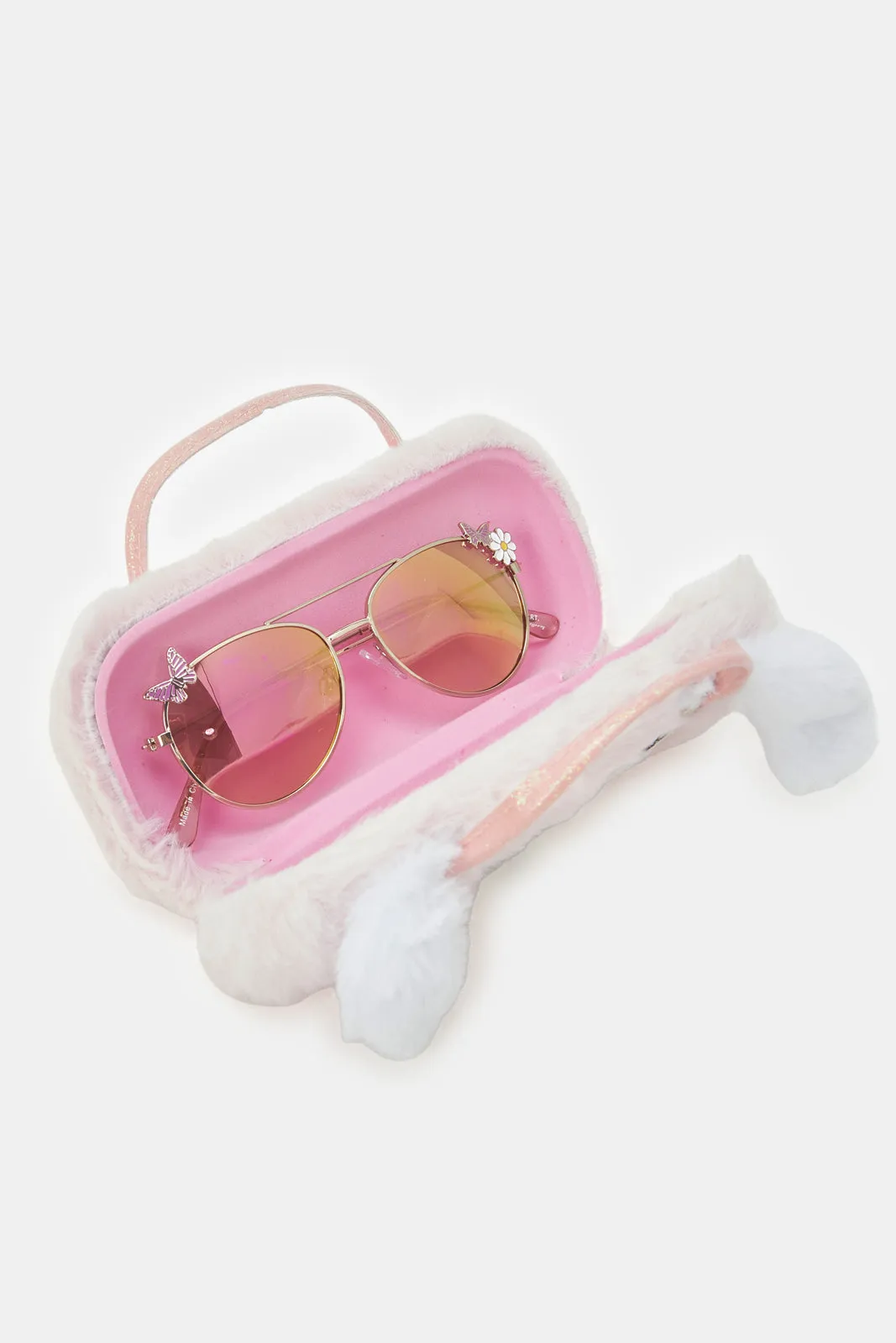 Girls Pink And Gold Aviator Sunglasses With Embellished Case