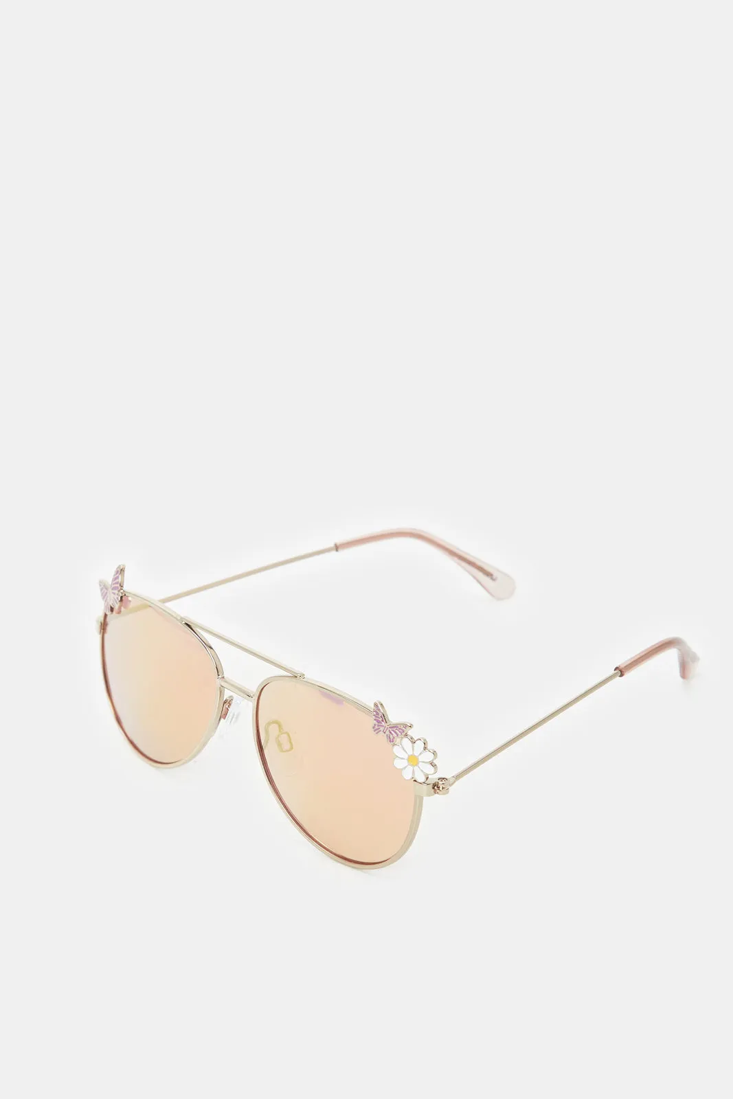 Girls Pink And Gold Aviator Sunglasses With Embellished Case