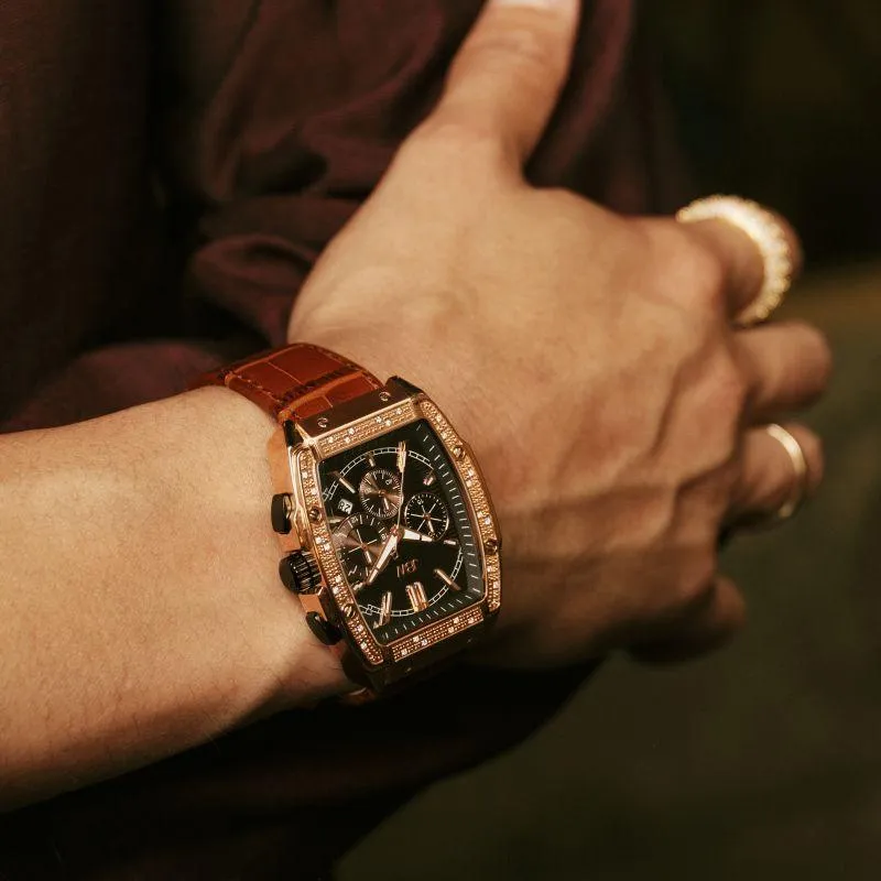 Jbw Luxury Echelon Watch With Leather Band 0.28 Ctw Diamond Wrist Men's Watch - Brown - J6379