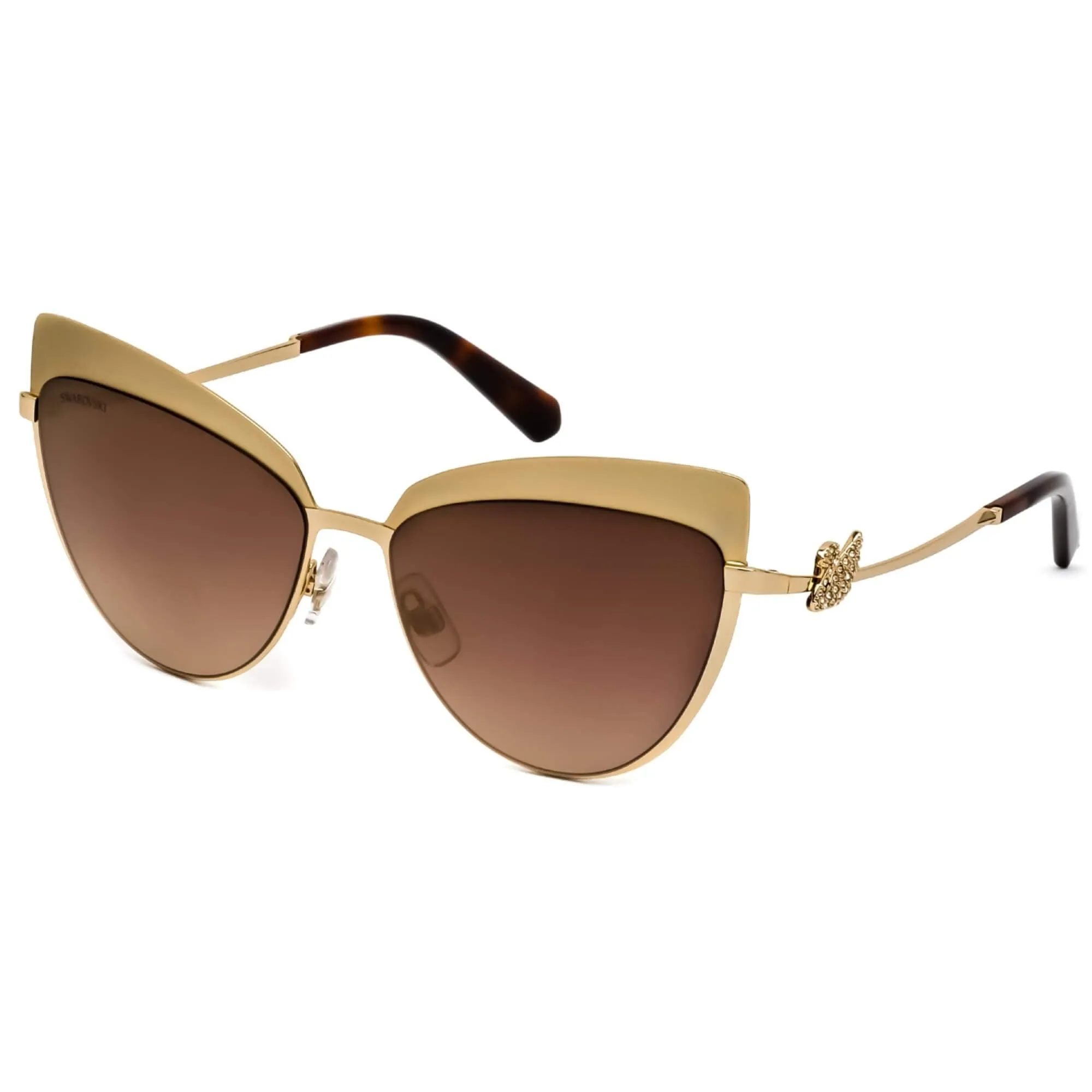 Swarovski Women's Sunglasses - Gold Metal Cat Eye Frame Brown Mirror Lens | SK0220 32G